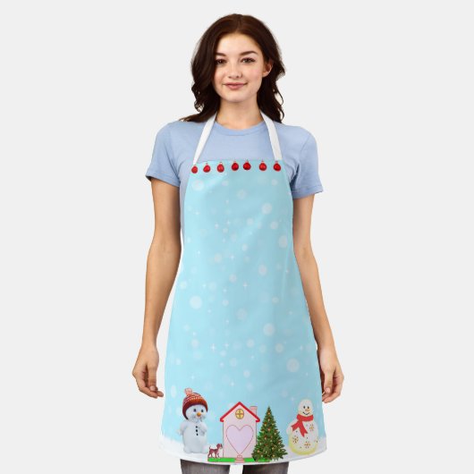 Moderne kerstversieringen op lichtblauw schort (Gedragen)