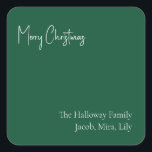 Moderne kerstvierkant Sticker met cadeautjes voor<br><div class="desc">Deze moderne kerstgroene sticker is perfect voor uw minimalistische shabby-chic boho-groet en witte feestdag. De minimale witte handgeschreven kalligrafie is delicaat en robuust, terwijl het klasje en elegant blijft. U zult vinden dat alles over dit product editable is, zodat voel vrij om afbeeldingen of meer tekst toe te voegen. Als...</div>