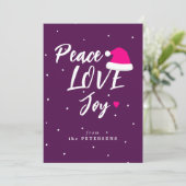 Moderne kerstvreugdeliefde paars script feestdagenkaart (Staand voorkant)