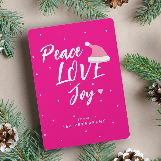 Moderne kerstvreugdeliefde roze script feestdagenkaart