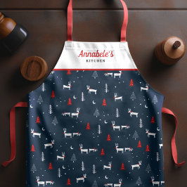 Moderne Kerstwinter Bossen Personaliseren Wit Schort