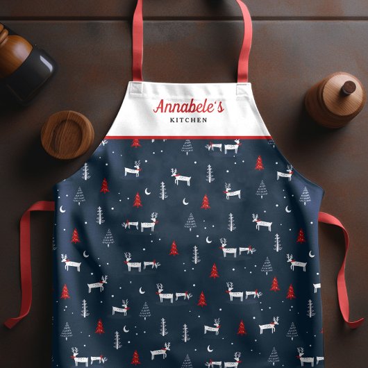 Moderne Kerstwinter Bossen Personaliseren Wit Schort