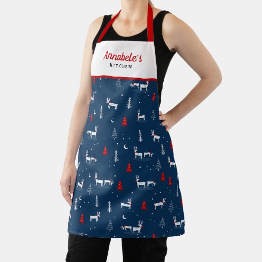 Moderne Kerstwinter Bossen Personaliseren Wit Schort (Insitu)