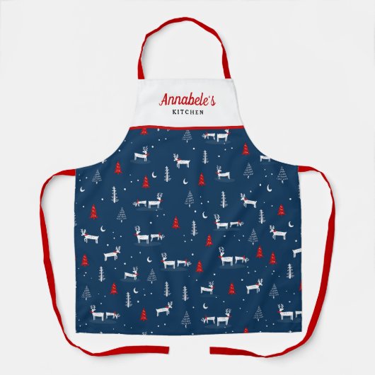 Moderne Kerstwinter Bossen Personaliseren Wit Schort (Voorkant)