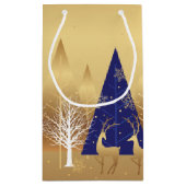 Moderne kerstwinter deer scene Gold Blue Klein Cadeauzakje (Achterkant)