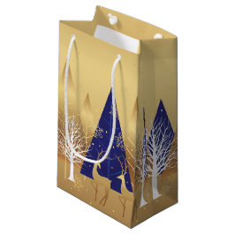 Moderne kerstwinter deer scene Gold Blue Klein Cadeauzakje