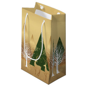 Moderne kerstwinter Deer Scene Gold Green Klein Cadeauzakje