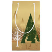 Moderne kerstwinter Deer Scene Gold Green Klein Cadeauzakje (Voorkant)