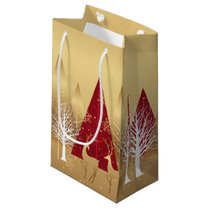 Moderne kerstwinter Deer Scene Gold Red Klein Cadeauzakje