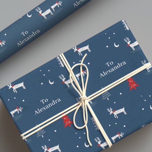 Moderne Kerstwinter Woodland gepersonaliseerd Cadeaupapier