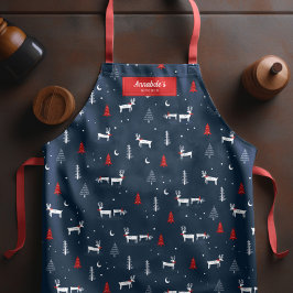Moderne Kerstwinter Woodland Red gepersonaliseerd Schort