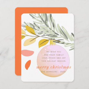 Moderne kerstwintersneeuwversiering op pine feestdagenkaart