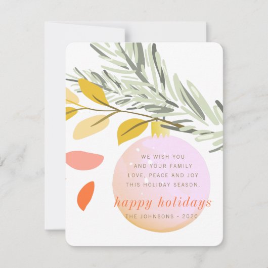 Moderne kerstwintersneeuwversiering op pine feestdagenkaart (Voorkant)