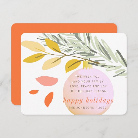 Moderne kerstwintersneeuwversiering op pine feestdagenkaart (Voorkant / Achterkant)