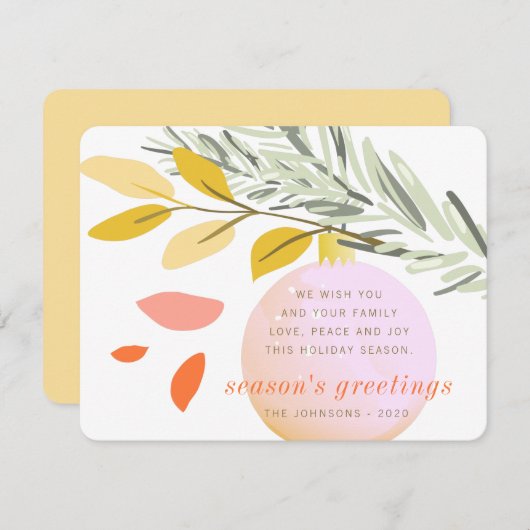 Moderne kerstwintersneeuwversiering op pine feestdagenkaart (Voorkant / Achterkant)