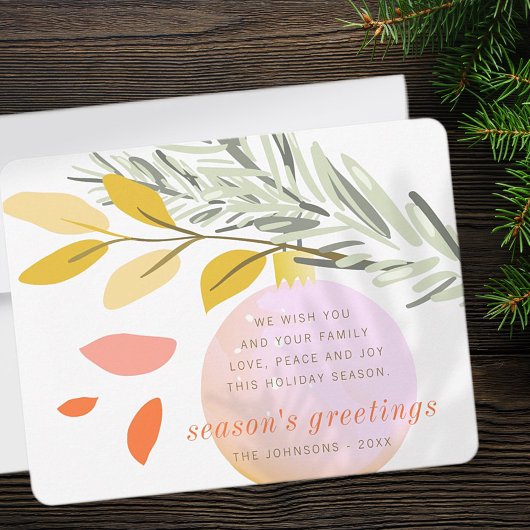 Moderne kerstwinterversiering op de pine feestdagenkaart