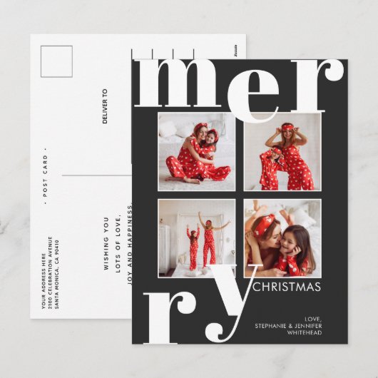 Moderne kerstzwarte foto's met prettig gebak feestdagenkaart (Voorkant / Achterkant)