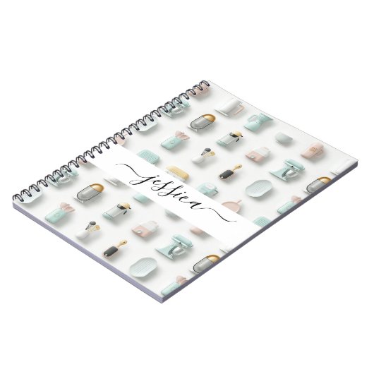 Moderne keuken iconen patroon scriptnaam notitieboek (Linkerzijde)