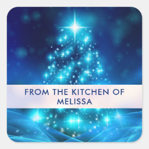 Moderne keuken voor blauw kerstfeest vierkante sticker