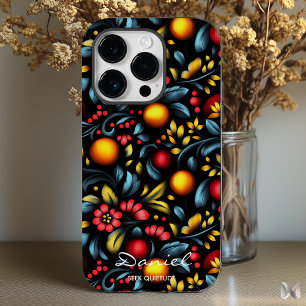 Moderne Khokhloma Bloemen met een Levendige Twist Case-Mate iPhone 14 Pro Hoesje