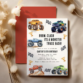 Moderne Kids Monstertrucks Verjaardagsfeestje Kaart