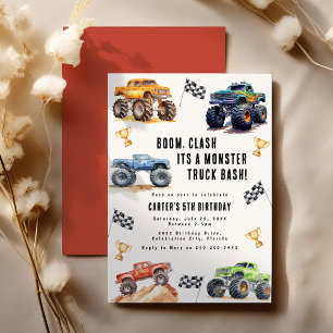 Moderne Kids Monstertrucks Verjaardagsfeestje Kaart