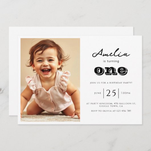 Moderne Kids Verjaardagsfeest Fotouitnodigingen Kaart (Voorkant / Achterkant)