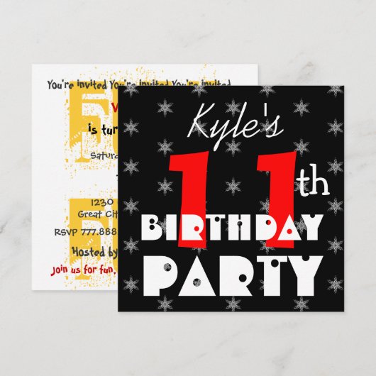 Moderne Kind 11e verjaardag Rood zwart-wit Kaart (Voorkant / Achterkant)