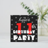 Moderne Kind 11e verjaardag Rood zwart-wit Kaart (Staand voorkant)