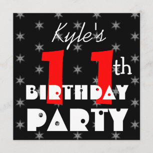 Moderne Kind 11e verjaardag Rood zwart-wit Kaart
