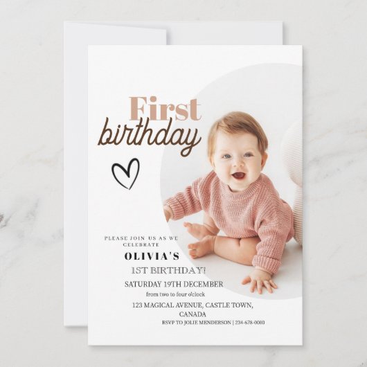 Moderne Kinder Eerste Verjaardagsuitnodigingen met Kaart (Voorkant)