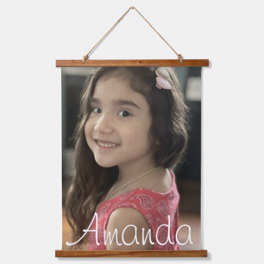 Moderne Kinder familienaam Foto Script Hangend Wandkleed (Voorkant)