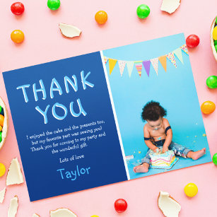 Moderne Kinder foto Birthday   Blauw Bedankkaart