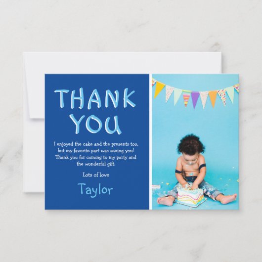 Moderne Kinder foto Birthday | Blauw Bedankkaart (Voorkant)