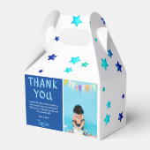 Moderne Kinder foto Birthday | Blauw dank Bedankdoosjes (Achterkant)