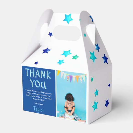 Moderne Kinder foto Birthday | Blauw dank Bedankdoosjes (Achterkant)