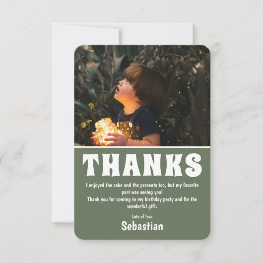 Moderne Kinder foto Birthday | Groene dank voor uw Bedankkaart (Voorkant)