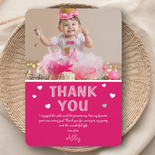 Moderne Kinder foto Birthday | Roze, bedankt kaart