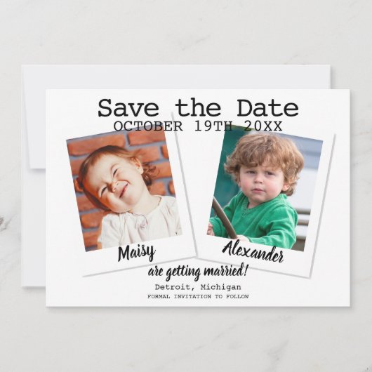 Moderne Kinder foto's die de datum opslaan Save The Date (Voorkant)