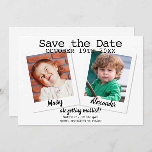 Moderne Kinder foto's die de datum opslaan Save The Date (Voorkant / Achterkant)