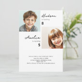 Moderne Kinder gezamenlijke verjaardagsfeestfoto Kaart (Staand voorkant)