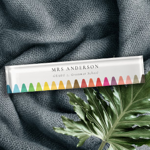 Moderne Kinder leraar kleurrijke regenboogkleuren Naambordje