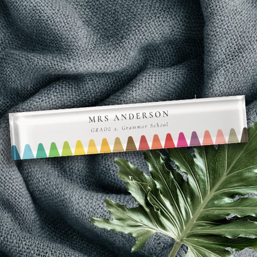 Moderne Kinder leraar kleurrijke regenboogkleuren Naambordje