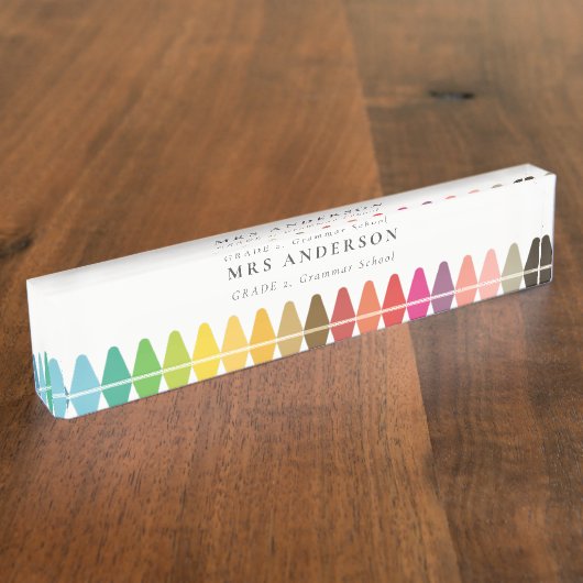 Moderne Kinder leraar kleurrijke regenboogkleuren Naambordje (Zijkant)