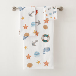 Moderne kinder marinesster is wit blauw bad handdoek