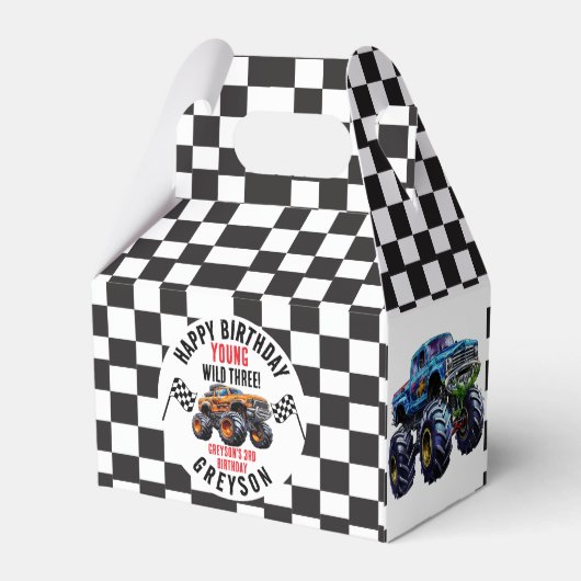 Moderne Kinder Monster Trucks Verjaardagsfeest Bedankdoosjes (Achterkant)