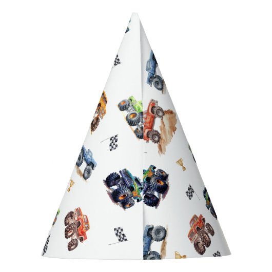 Moderne Kinder Monster Trucks Verjaardagsfeest Feesthoedjes (Achterkant)