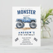 Moderne Kinder Monster Trucks Verjaardagsfeest Kaart (Staand voorkant)