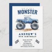 Moderne Kinder Monster Trucks Verjaardagsfeest Kaart (Voorkant / Achterkant)
