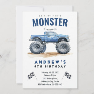 Moderne Kinder Monster Trucks Verjaardagsfeest Kaart